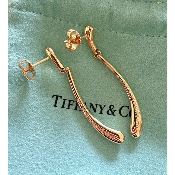 Tiffany & Co. 18k Yellow Gold Elsa Peretti Elongated Teardrop Dangle Earrings - Picture 5 of 12